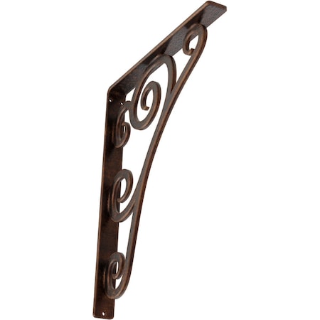 Ekena Millwork Tristan Wrought Iron Bracket, (Single center brace), Antiqued Copper 1 1/2"W x 12"D x 15"H BKTM01X12X15STNACO